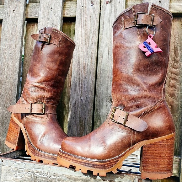 DESTROY Platform Vintage Chunky High Heel Y2K Brown Boots - Picture 2 of 11